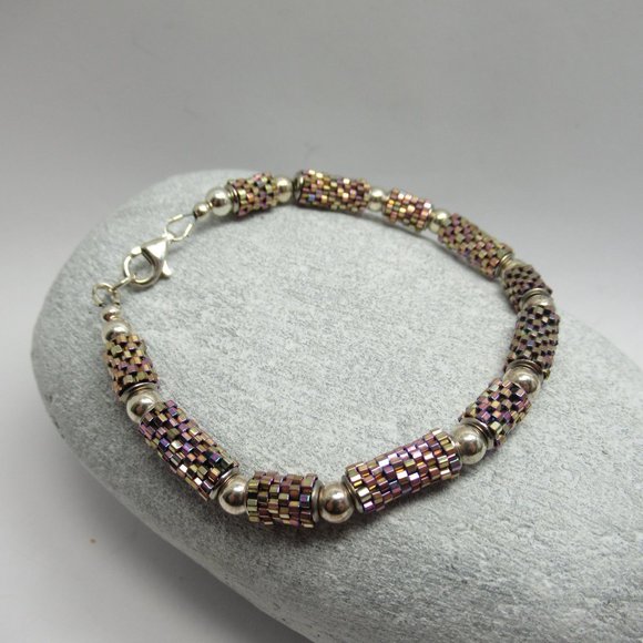 Peyote tube and Sterling silver bracelet - Picture 6 of 11